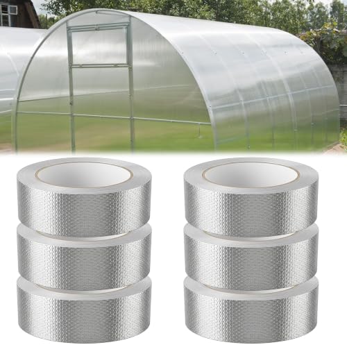 6 Rolls Greenhouse Tape, 1.18in x 65ft Each Polycarbonate Tape for Green House Panels, Heavy Duty Aluminum Foil Tape, Waterproof UV Resistant Self-Adhesive Seal for Greenhouse Roofing Outdoor Repairs