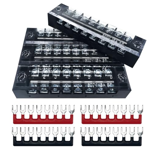 4 Sets 8 Positions 600V 15A Terminal Blocks Ground Circuit Dual Row Bus Bar Wire Screw Terminal Block Kit with Cover 600V Pre Insulated Terminal Strip WW004-1508 - size: 15A 8P