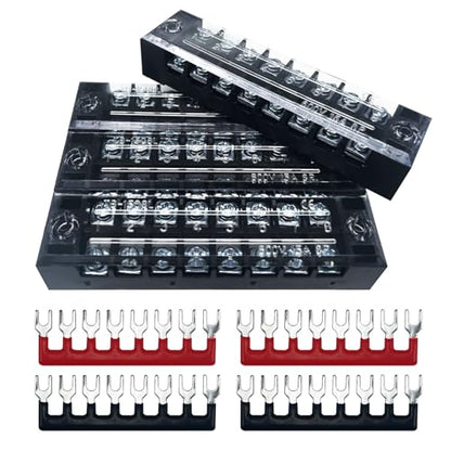 4 Sets 8 Positions 600V 15A Terminal Blocks Ground Circuit Dual Row Bus Bar Wire Screw Terminal Block Kit with Cover 600V Pre Insulated Terminal Strip WW004-1508 - size: 15A 8P