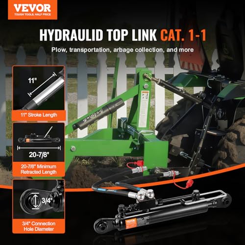 VEVOR Hydraulic Top Link Cat.1-1 (11 in, 20-7/8~31-7/8 in), Hydraulic Cylinder with 2 Hoses & G3/8" Check Valve - style: Cat1-1(11 in, 20-7/8~31-7/8 in)