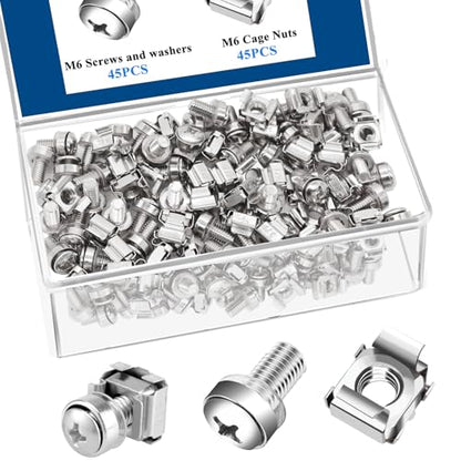 45‑Pack M6 x16mm Rack Screws, Cage Nuts & Washers Server Cabinet - color: 45Pack-M6 x 16mm-Silver