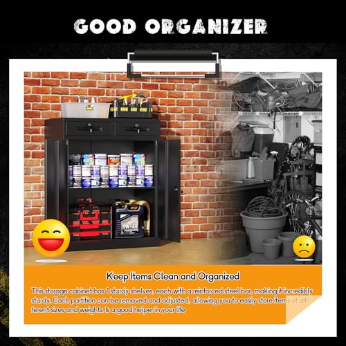 Greenvelly Metal Storage Cabinet with Drawers, 36' Black Steel Garage & Office Storage with Doors and Adjustable Shelves, Locking Metal Tool Cabinet - color: Black, style: 36"H-Drawers