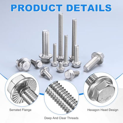 M METERXITY 25 Pack Flanged Hex Head Bolts, M6 x 50mm 304 Stainless Steel External Hex Drive Screws, Metric Fully Threaded Screw for Furniture Car DIY Project [Silver Tone] - size: M6 x 50mm