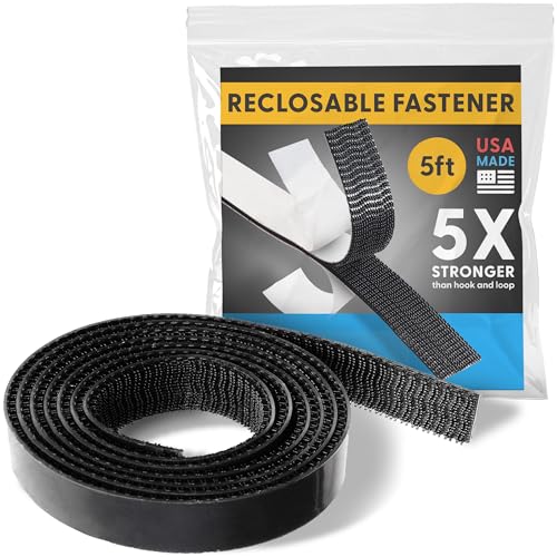 Industrial Strength - 5FT Black Indoor/Outdoor Adhesive Mounting Tape - Self Mating Reclosable Fastener Compatible with 3M SJ3550 / SJ3560 Dual Lock - size: 5 FT, style: Black