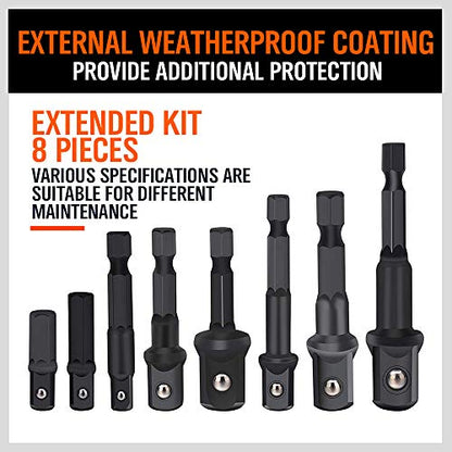 8-Piece Impact Sockets Adapter Sets, Hex Shank 1/4" 3/8" 1/2" - color: 8 Pcs Impact Sockets Adapters