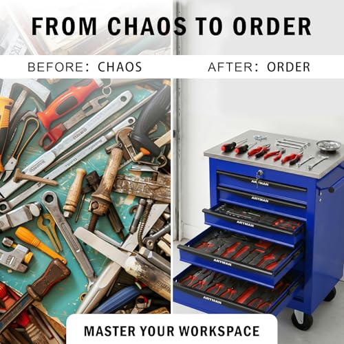 Rolling Tool Chest,Stainless Steel Worktop,Blue,7‑Drawer - color: Blue, size: 7-Drawers