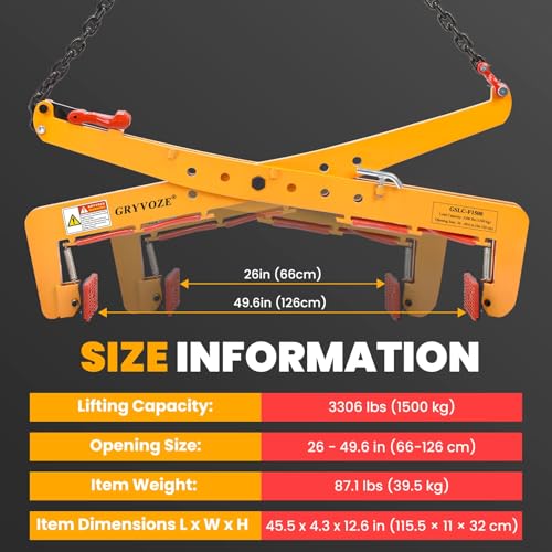 Stone Lifting Clamp, 3306 lb, 26-49.6" Opening, for Granite Slabs