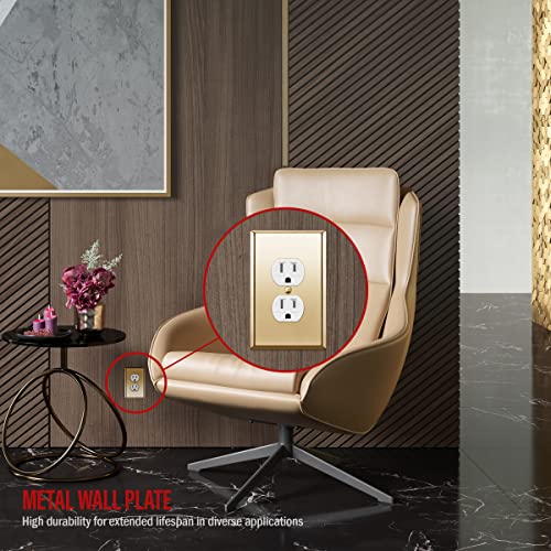 ENERLITES Duplex Receptacle Outlet Metal Wall Plate, 1-Gang Polished Brass - color: Polished Brass, size: Midsize
