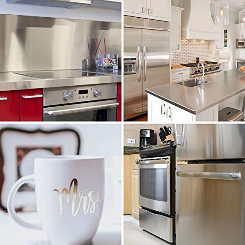 Livelynine 24x394 Stainless Steel Peel and Stick Countertop Contact Paper Heat Resistant Waterproof Wallpaper Kitchen Counter Top Silver Contact Paper Appliances Fridge Wrap Vinyl Refrigerator Covers - size: 24" x 394"