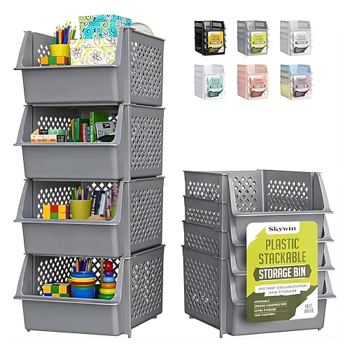Skywin Stackable Storage Bins Open Front for Pantry Storage, 4 Pack - Grey - color: Gray, size: 4 Pack