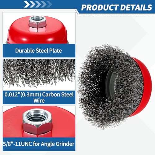 3Pack Wire Brush for Angle Grinder Set with 5/8"-11 Arbor