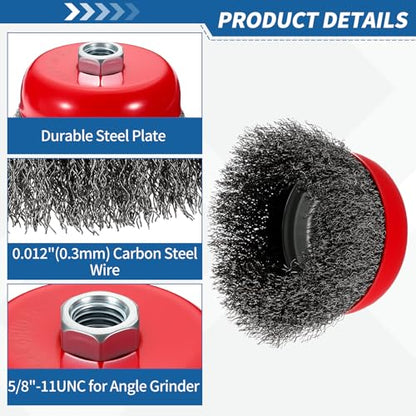 3Pack Wire Brush for Angle Grinder Set with 5/8"-11 Arbor