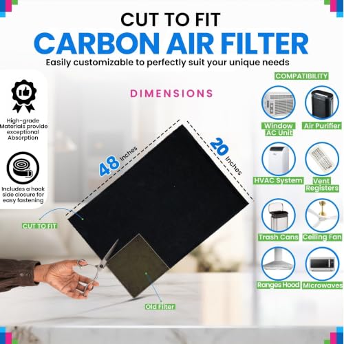 Bagean Cut to Fit Activated Carbon Filter Sheet 20” x 48” Carbon Air Filter - size: 20" x 48" x 0.2"