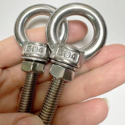 304 Stainless Steel Eye Bolt, 2 PCS M8 Heavy Duty Lifting Ring 4" Threaded Eyebolt Shoulder Eye Bolts with Nuts and Flat Washers(Thread Length 100mm) - size: m80x100(2pcs)