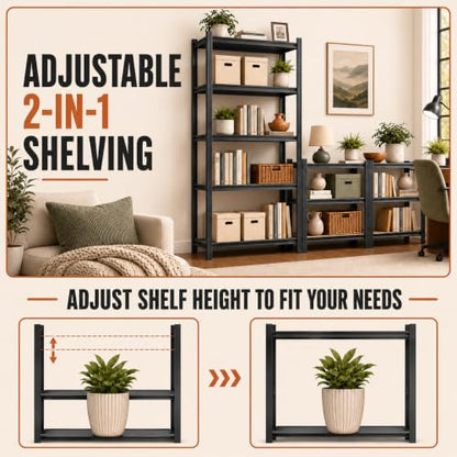 Metal Book Shelf, Adjustable Tall Bookcase, No Assembly Storage Shelves - size: 4Tier-39.4"Wx 17.7"Dx 54.3"H