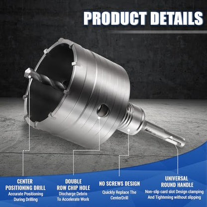 Concrete Hole Saw Kit with Upgraded SDS Plus & Max Shank, Kit Size 30 40 50 65 80 100 110 MM, Concrete Hole Saw Set for Concrete Brick Stone Cement Wall