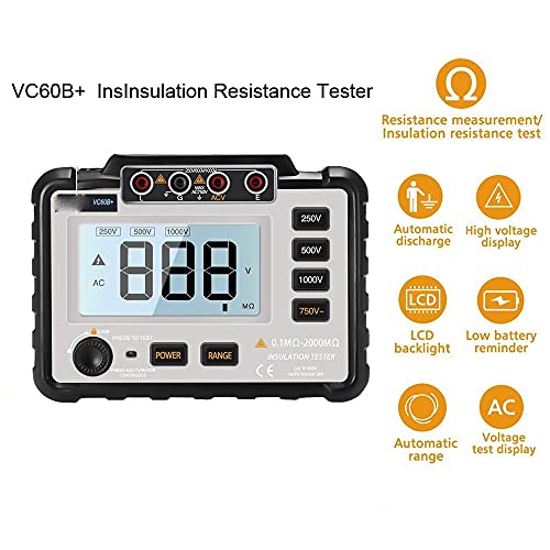 VC60B+ Digital Insulation Resistance Tester 250/500/1000V Lightweight Wide Range LCD Backlight Megger Megohm Meter