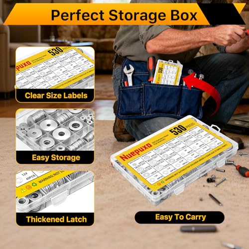 530PCS Flat Washers Assortment Kit, 304 Stainless Steel Washers - style: 530PCS (Metric+SAE)