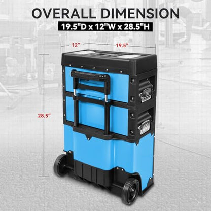 Auto Dynasty 3-Tier Rolling Trolley Tool Box Stackable w/Wheels, 19.5" Blue - color: Blue