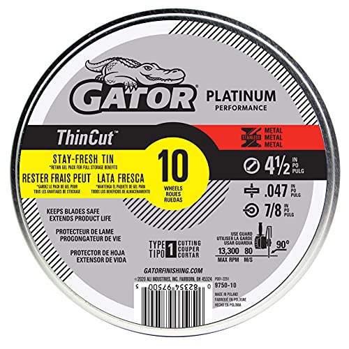 Gator ThinCut Type 1 Metal Cut-Off-Wheel, 4-1/2" x .047" x 7/8", 10 Pack - size: ThinCut .047"