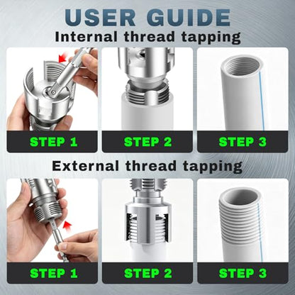 3Pcs Internal & External Pipe Threading Tool Set, 1/2" 3/4" 1" PVC Plastic Pipe Threader Kit, Electric Drill Compatible Thread Cutting Tool for Plumbing Repair & Household DIY Projects