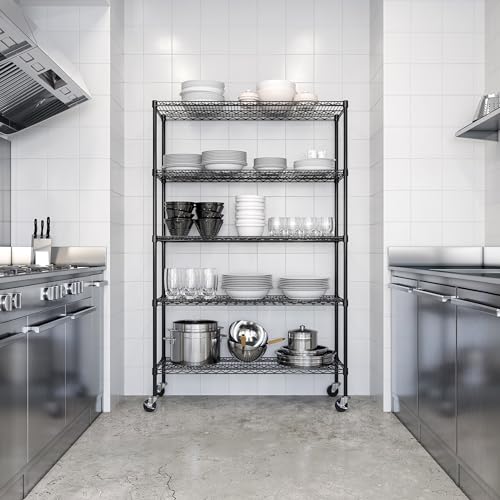 UltraDurable 5-Tier NSF Steel Wire Shelving, 48"W x 18"D x 75"H, Black - color: Black, size: 5-Tier Shelving, 48" W x 18" D