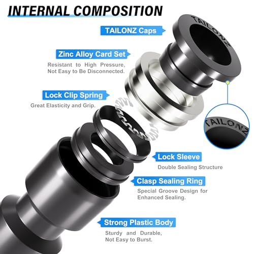 TAILONZ PNEUMATIC 1/4"3/8"1/2"1/8" Black Push to Connect Fittings Air Hose Fittings,Threaded Connection Kits, Suitable for Nylon Tube PU Tube Air Tube and Other Connection Kits（Pack of 58） - color: Black, size: 1/4"3/8"1/2"1/8"OD/58PCS