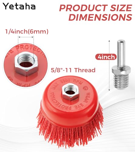 Yetaha 2Pcs 4in Nylon Abrasive Cup Brush 5/8"-11 Thread