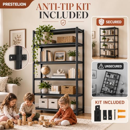 Metal Book Shelf, Adjustable Tall Bookcase, No Assembly Storage Shelves - size: 5Tier-35.4"Wx 17.7"Dx 71.2"H