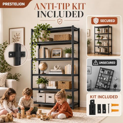 Metal Book Shelf, Adjustable Tall Bookcase, No Assembly Storage Shelves - size: 5Tier-35.4"Wx 17.7"Dx 71.2"H