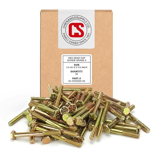 Chenango Supply 1/4-20 x 2-1/2" Grade 8 Hex Head Bolts - size: 1/4-20x2-1/2 50pcs