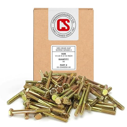 Chenango Supply 1/4-20 x 2-1/2" Grade 8 Hex Head Bolts - size: 1/4-20x2-1/2 50pcs