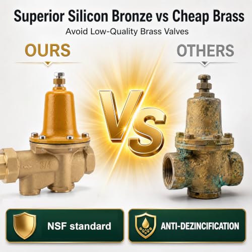 3/4" Pressure Reducing Valve LF25AUB‑Z3, Integrated Cast Copper Silicon Alloy for Cold & Hot Water Systems, 33℉‑160℉, 25‑75 psi, Max 300 psi, NPT Female Union x NPT Female Outlet, 10‑Year Warranty