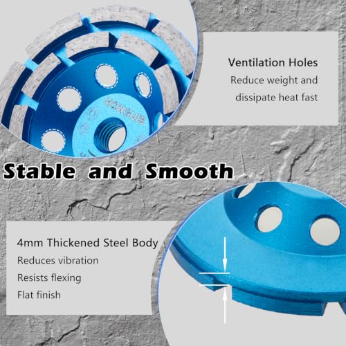 4 1/2 inch Concrete Grinding Wheel,5/8"-11 Arbor Diamond Cup Grinding Wheel Double Row for Granite Marble Concrete Masonry Stone - style: 4.5 Inch