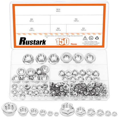 150Pcs 6 Sizes 304 Stainless Steel Serrated Flange Nuts Assortment Kit Metric Hexagon Flange Lock Nuts Serrated Hex Lock Nuts for Machinery Industry Home Improvement - style: 304 stainless-silver