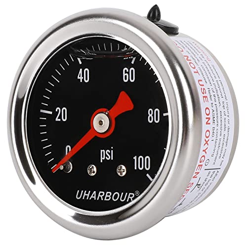 UHARBOUR Glycerin Pressure Gauge 0-100Psi, 1-1/2" Black Dial - size: 0-100PSI, style: Back Mount（black dial）