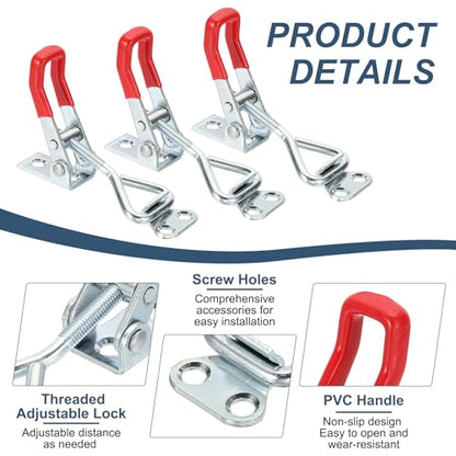 HARFINGTON 2pcs Adjustable Toggle Clamp M5 x 27mm 220lbs Holding Capacity 4001 Style Quick Release Pull Latches Clamps Hasp for Smoker Lid Jig Tool Box Case, Silver Red - color: Silver Red, size: M5 x 27mm + 220lbs