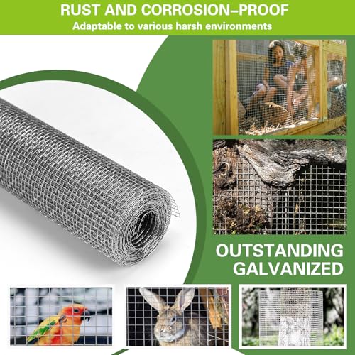 Hardware Cloth 12" x 20', 1/8" 27 Gauge Galvanized Wire Mesh Roll, Welded Metal Screen for Chicken Coops, Poultry Fencing, Animal Cages, Garden Barriers, DIY Craft Projects - size: 1/8" 27ga 12in x 20ft