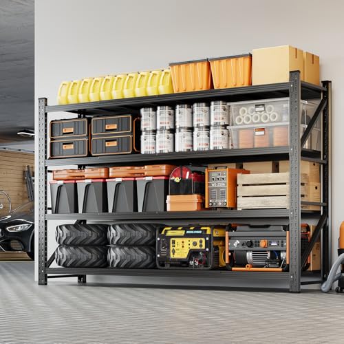 Yizosh 7000LBS Heavy Duty Shelf,79" W Garage Shelving,Adjustable Utility Shelving,Heavy Duty Garage Shelving for Basement,Warehouse,Industrial,79" Wx24 Dx79 H - color: Black, size: 79"Wx24"Dx79"H