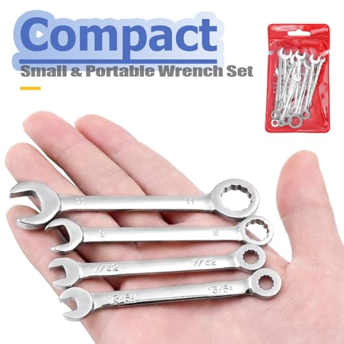 Mesee Small Wrench Set, 10 Pieces SAE Open End and Box End Combination Wrenches 5/32"-7/16" Mini Ignition Wrench Ratchet Spanner Repair Tools for Automotive Industry Electronics Mechanic Home