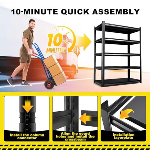 Set of 5 All Metal Garage Shelving - 2050 lbs 5 Tier Storage Shelves, Adjustable Heavy Duty Metal Shelving Unit and Storage Large Rack, Utility Steel Shelf for Warehouse Industrial Pantry 71"x46"x20" - size: 45.7"Wx20"Dx71"H
