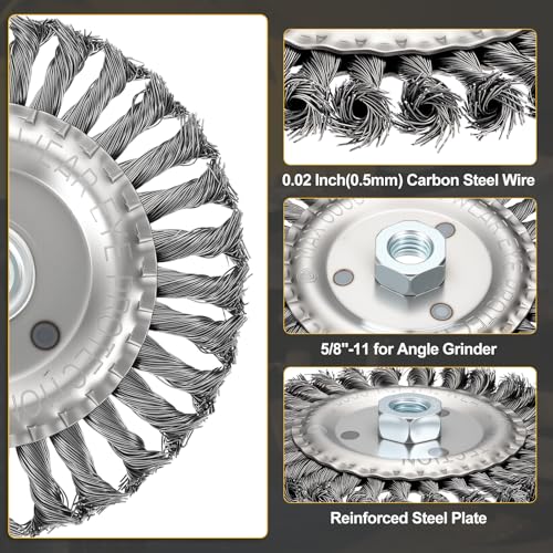 DTGN 6 Inch Wire Wheel Brush for Grinder, 5/8"-11 Arbor - size: 6 inch