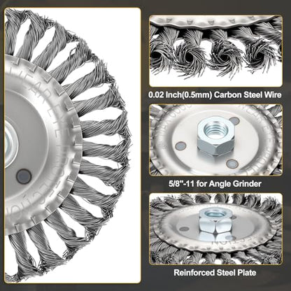 DTGN 6 Inch Wire Wheel Brush for Grinder, 5/8"-11 Arbor - size: 6 inch