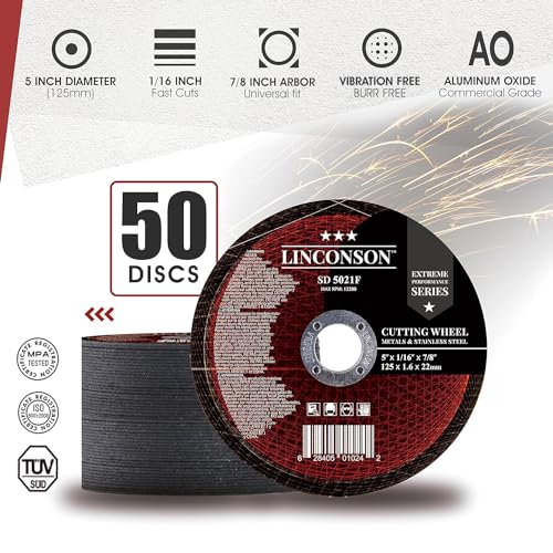 LINCONSON 50 Pack 5 Inch Cut Off Wheel for Metal & Stainless Steel Used On Angle Grinder 5”x1/16”x7/8" Flat Disc (SD 5021F) - style: 5 Inch 50 Pack