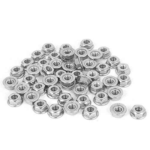 uxcell 3/16-24 Serrated Flange Hex Lock Nuts, 50Pcs 304 Stainless Steel Non-Slip, Full Thread, Bright Finish, Silver - size: 3/16-24