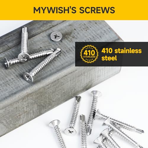 Mywish (100Pcs) #10 x 2 Self Tapping Screws, Flat Phillips Head Sheet Metal Screws, Tek Self Drilling Mouting Screw for Metal Plastic Wood, Fast Tapping, 410 Stainless Steel - size: #10 x 2"