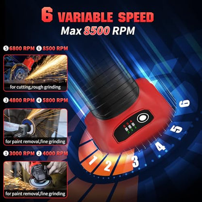 Angle Grinder 4-1/2 Inch Cordless Compatible with Milwaukee 18V/M18 Battery - color: Red