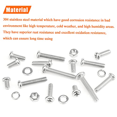 HELIFOUNER 100 Pieces M6 x 10mm /12mm /16mm /20mm /25mm /30mm /35mm, Phillips Pan Head Machine Screws, Metric Screws Bolts Washers Nuts Kit, 304 Stainless Steel - size: M6, style: Phillips Pan Head Machine Screws