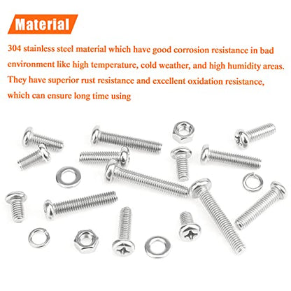 HELIFOUNER 100 Pieces M6 x 10mm /12mm /16mm /20mm /25mm /30mm /35mm, Phillips Pan Head Machine Screws, Metric Screws Bolts Washers Nuts Kit, 304 Stainless Steel - size: M6, style: Phillips Pan Head Machine Screws