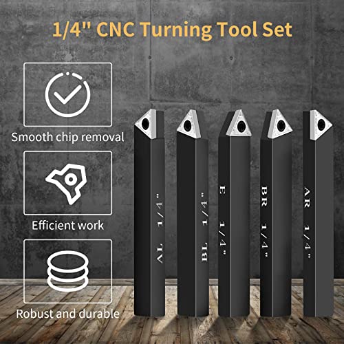 1/4" Indexable Carbide Turning Inserts Holder Set for Machining Lathes - size: 1/4 in